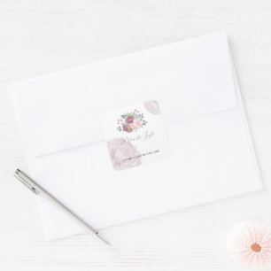Sticker Carré Dusty Rose Plum Peony Floral Mariage