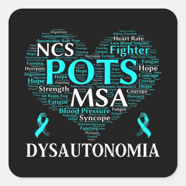 Sticker Carré Dysautonomia Sensibilisation au ruban Turquoise T- (Devant)