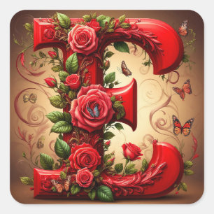Sticker Carré E élégant en lettre rouge par Roses et Papillon