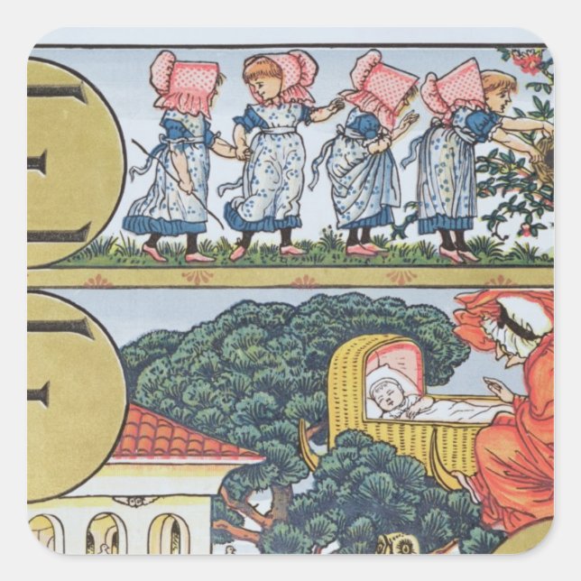 Sticker Carré E-F, d'un alphabet basé sur les rimes de la crèche (Devant)