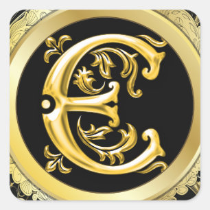 Sticker Carré E initial en or