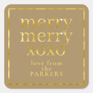 Sticker Carré Earth Tones Gold Merry Joyeux XOXO ID1009