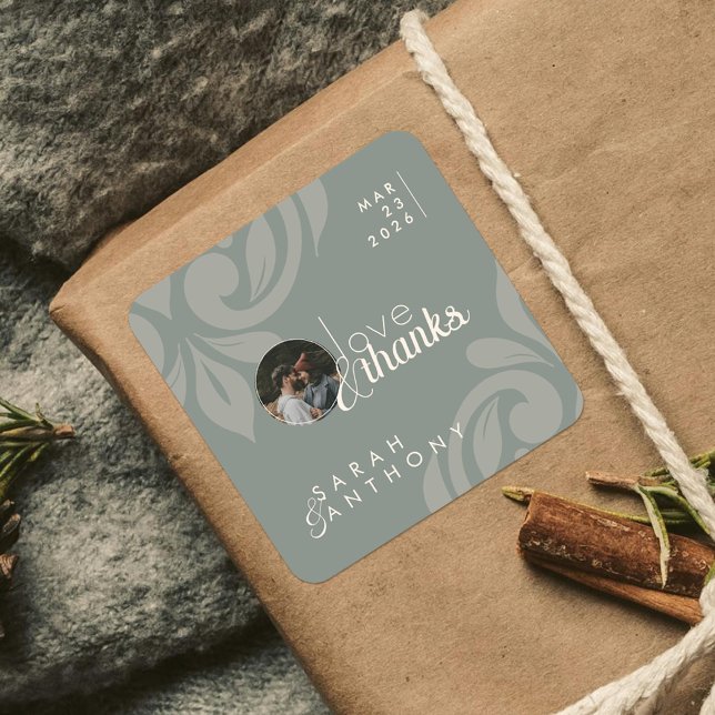 Sticker Carré Earthy Olive Classic Damask Élégant Mariage photo (Créateur téléchargé)