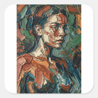 Sticker Carré Earthy & Teal Textured Face Wall Art