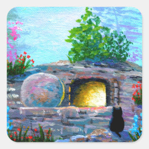 Sticker Carré Easter Cat Christian Art Empty