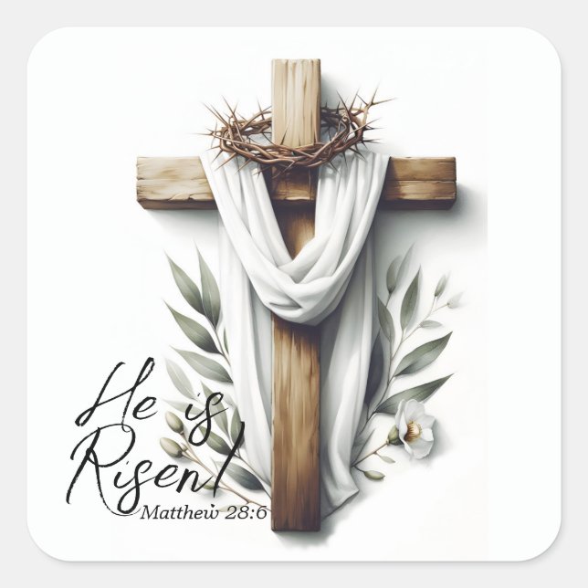 Sticker Carré Easter Morning Cross with Crown of Thorns  (Devant)