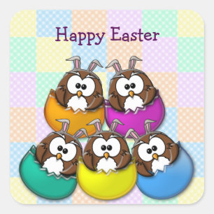 Sticker Carré Easter owl - rainbow