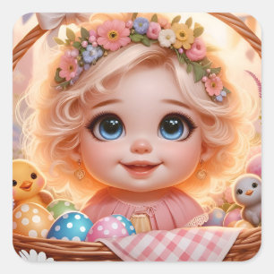 STICKER CARRÉ EASTER ~WOW ! VINTAGE FILLE ~