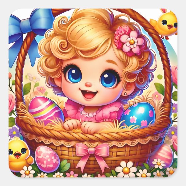 STICKER CARRÉ EASTER ~WOW ! VINTAGE FILLE ~ (Devant)