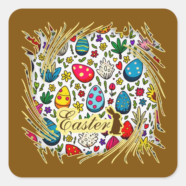 Sticker Carré Easter Wreath – Spring Bunny - Autocolante (Devant)