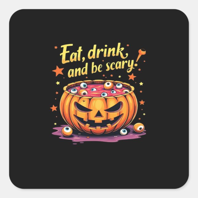 Sticker Carré Eat Drink And Be Scary Scary Movie Night Halloween (Devant)