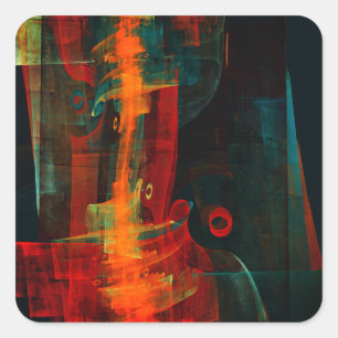 Sticker Carré Eau Orange Rouge Bleu moderne Art Abstrait Motif