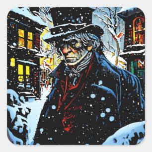 Sticker Carré Ebenezer Scrooge Victorian Christmas Winter Scène