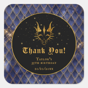 Sticker Carré Écaille de Dragon Bleu Marine Or Anniversaire Merc
