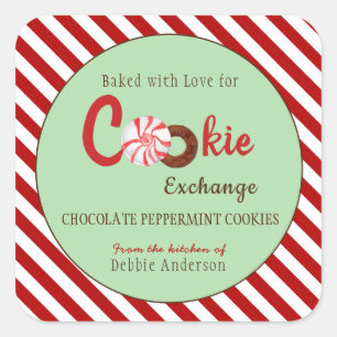 Sticker Carré Échange de biscuits de Noël de style rétro 