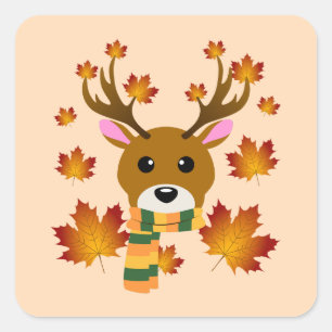 Sticker Carré Écharpe d'automne Cerf Feuilles d'érable