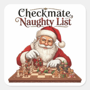 Sticker Carré Échec et mat Liste Vilains Noël Père Noël Échecs