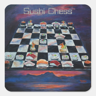 Sticker Carré Échecs de sushi