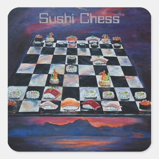 Sticker Carré Échecs de sushi (Devant)