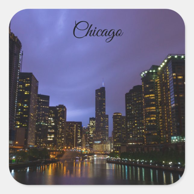 Sticker Carré Éclair au-dessus de la rivière Chicago (Devant)