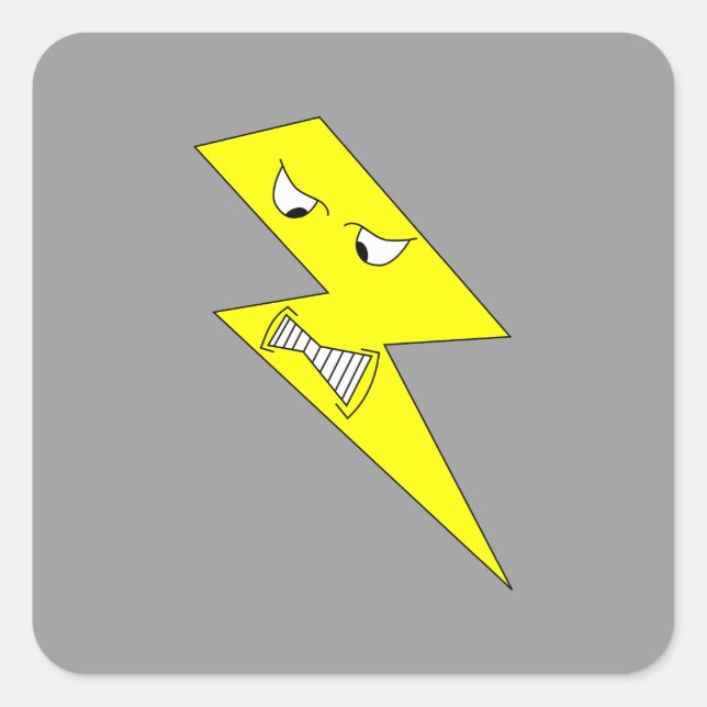Sticker Carré Éclair en colère. Jaune sur Grey. (Devant)