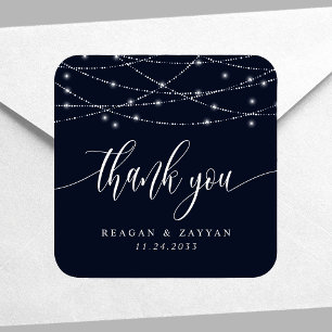 Sticker Carré Éclairage à cordes bleu marine Élégant Merci de ma