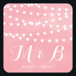 Sticker Carré Éclairage blanc Fairy Rustic Rose Monogramme Stick<br><div class="desc">Autocollant monogramme amusant et fantaisiste avec lumières de fées blanches sur arrière - plan aquarelle. Il s'agit d'une partie d'une suite mariage. Des éléments correspondants sont disponibles.</div>