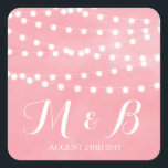 Sticker Carré Éclairage blanc Fairy Rustic Rose Monogramme Stick<br><div class="desc">Autocollant monogramme amusant et fantaisiste avec lumières de fées blanches sur arrière - plan aquarelle. Il s'agit d'une partie d'une suite mariage. Des éléments correspondants sont disponibles.</div>