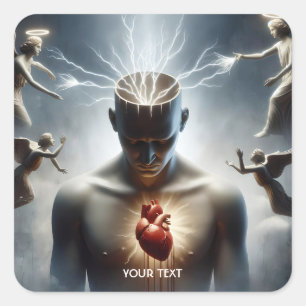 Sticker Carré Éclairage du coeur du cerveau mignon Imaginaire