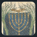 Sticker Carré Éclairage d'une menorah, de<br><div class="desc">Illumination d'une menorah,  de la Bible juive Cervera,  1299 | par Joseph AsarRardon | Lieu de l'art : Instituto da Biblioteca Nacional,  Lisbonne,  Portugal | Artiste français | Numéro de collection d'images : XIR161985</div>