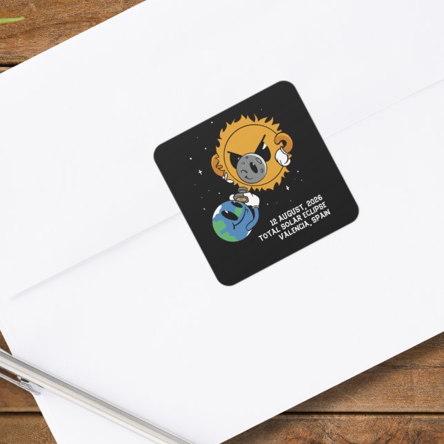 Sticker Carré Éclipse Solaire Totale 2026 Espagne Photobomb (Change city, or other text, to personalize.  Matching items available)