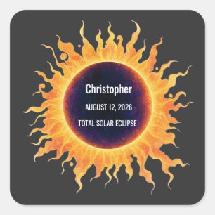 Sticker Carré Éclipse solaire totale aquarelle audacieuse Nom 20