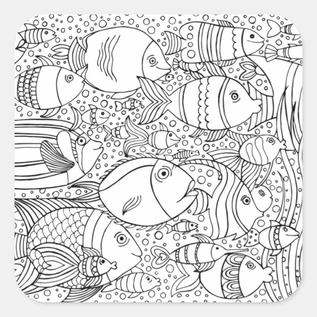 Sticker Carré École De Poisson Inspiré (Devant)