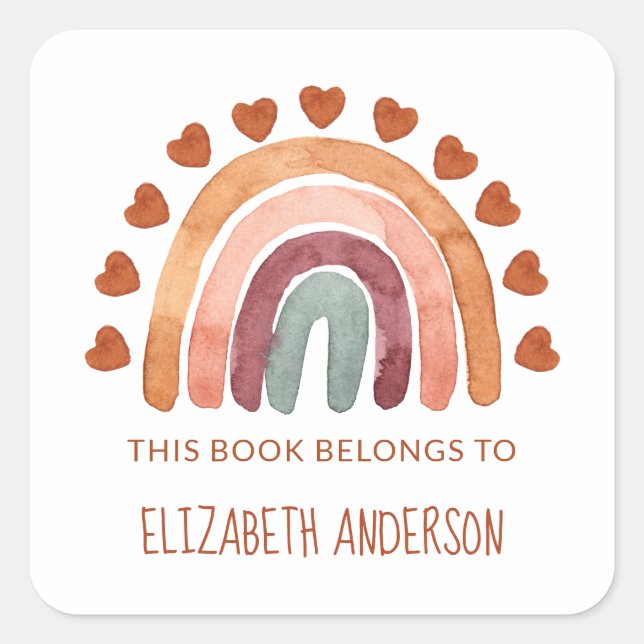 Sticker Carré  École personnalisée Boho Rainbow moderne  (Devant)