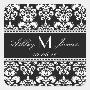 Sticker Carré Économies blanches noires de damassé l'autocollant