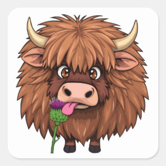 Sticker Carré Ecosse Hairy Highland Cow - Adorable Cattle Art
