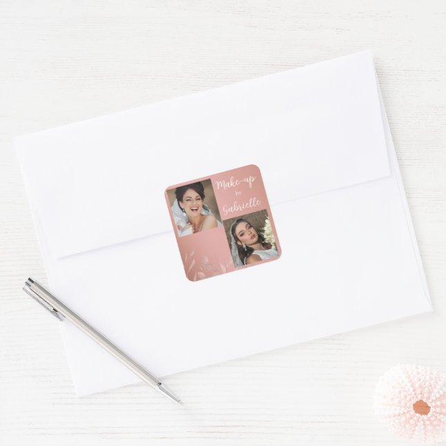 Sticker Carré Écriture de photo boho rose poussiéreuse botanique (Enveloppe)