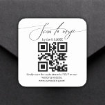 Sticker Carré écriture élégante code rsvp qr mariage<br><div class="desc">moderne minimaliste écriture manuscrite rsvp qr code autocollant mariage</div>