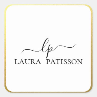 Sticker Carré Ecriture élégante or avec monogramme
