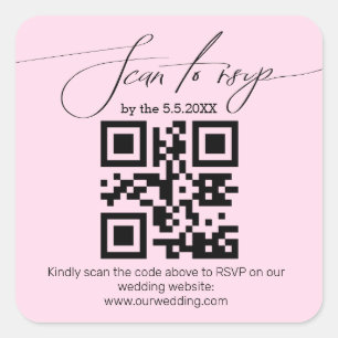Sticker Carré écriture élégante rsvp qr code mariage rose