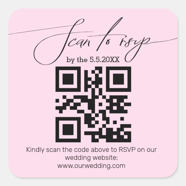 Sticker Carré écriture élégante rsvp qr code mariage rose (Devant)
