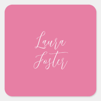 Sticker Carré Écriture manuscrite Nom élégant Couleur rose