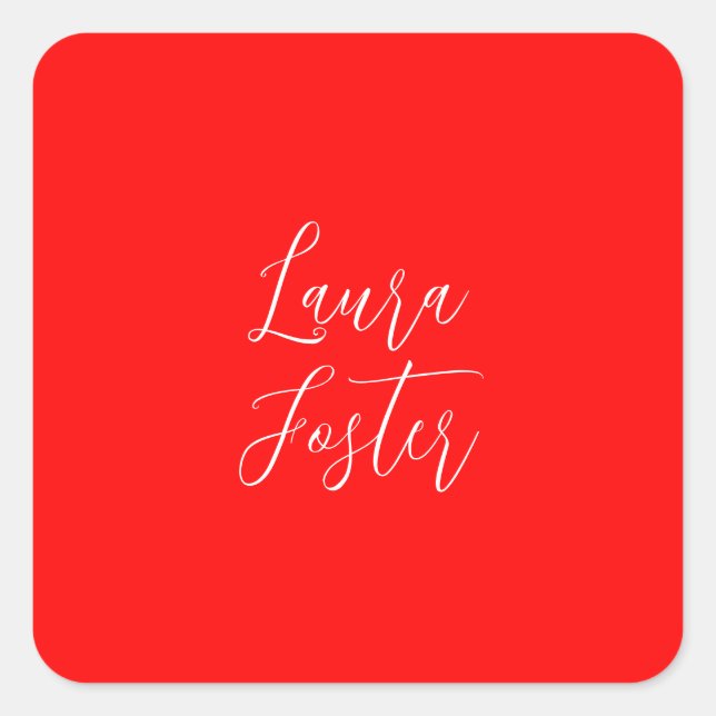 Sticker Carré Écriture manuscrite Nom élégant Couleur rouge Plai (Devant)