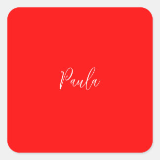 Sticker Carré Écriture manuscrite Nom élégant Couleur rouge Plai