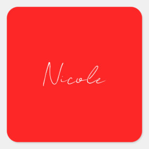Sticker Carré Écriture manuscrite Nom élégant Rouge Blanc Couleu