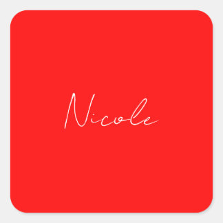 Sticker Carré Écriture manuscrite Nom élégant Rouge Blanc Couleu