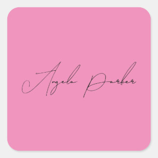Sticker Carré Écriture manuscrite Nom professionnel simple rose