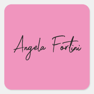 Sticker Carré Écriture manuscrite Nom professionnel simple rose