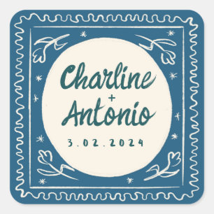 Sticker Carré Écriture manuscrite rouge moderne Carré Mariage ré