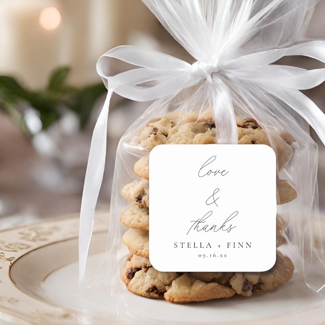 Sticker Carré Écriture Moderne Love & Thanks Mariage (Modern Script Love & Thanks Wedding Square Sticker)